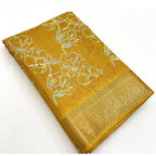 Floral Printed Saree With Unstitched Blouse 5.5Mtr (Yellow)