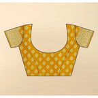 Floral Printed Saree With Unstitched Blouse 5.5Mtr (Yellow)