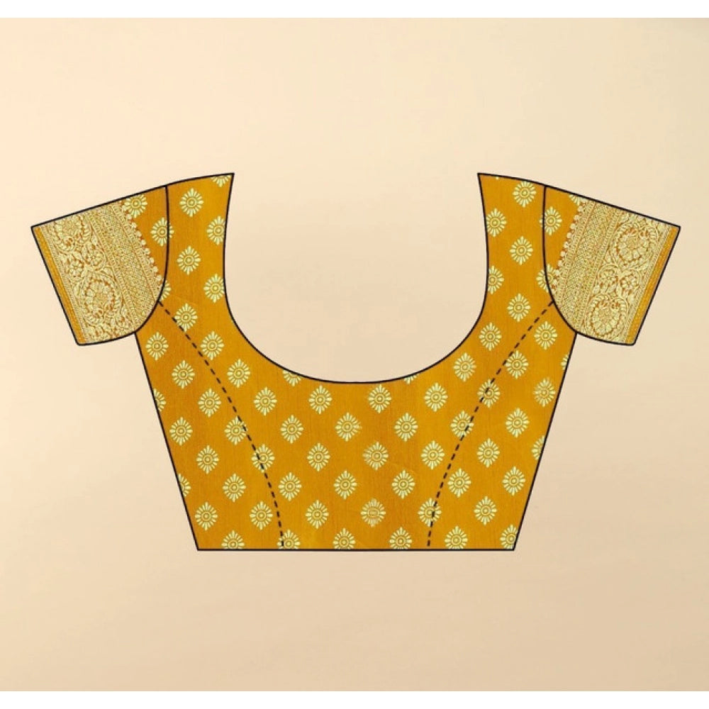 Floral Printed Saree With Unstitched Blouse 5.5Mtr (Yellow)