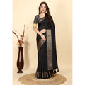 Checkered Saree With Unstitched Blouse 5.5Mtr (Black)