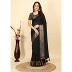Checkered Saree With Unstitched Blouse 5.5Mtr (Black)