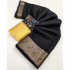 Checkered Saree With Unstitched Blouse 5.5Mtr (Black)