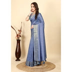 Checkered Saree With Unstitched Blouse 5.5Mtr (Blue)