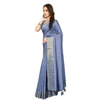 Checkered Saree With Unstitched Blouse 5.5Mtr (Blue)
