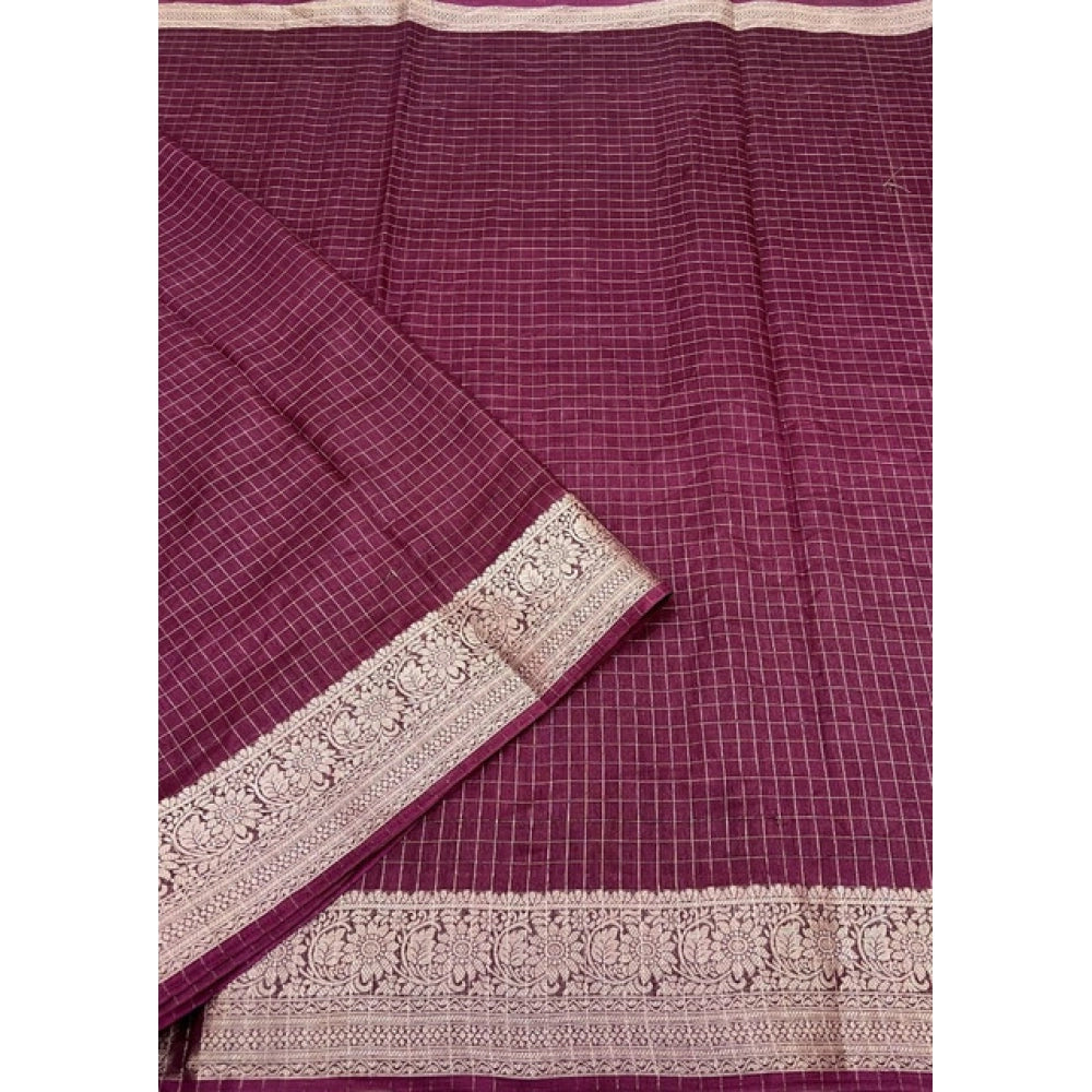Checkered Saree With Unstitched Blouse 5.5Mtr (Maroon)