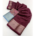 Checkered Saree With Unstitched Blouse 5.5Mtr (Maroon)