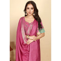 Checkered Saree With Unstitched Blouse 5.5Mtr (Pink)