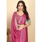 Checkered Saree With Unstitched Blouse 5.5Mtr (Pink)