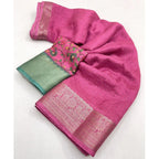 Checkered Saree With Unstitched Blouse 5.5Mtr (Pink)