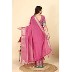 Checkered Saree With Unstitched Blouse 5.5Mtr (Pink)