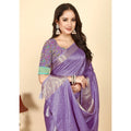 Checkered Saree With Unstitched Blouse 5.5Mtr (Purple)