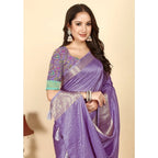 Checkered Saree With Unstitched Blouse 5.5Mtr (Purple)