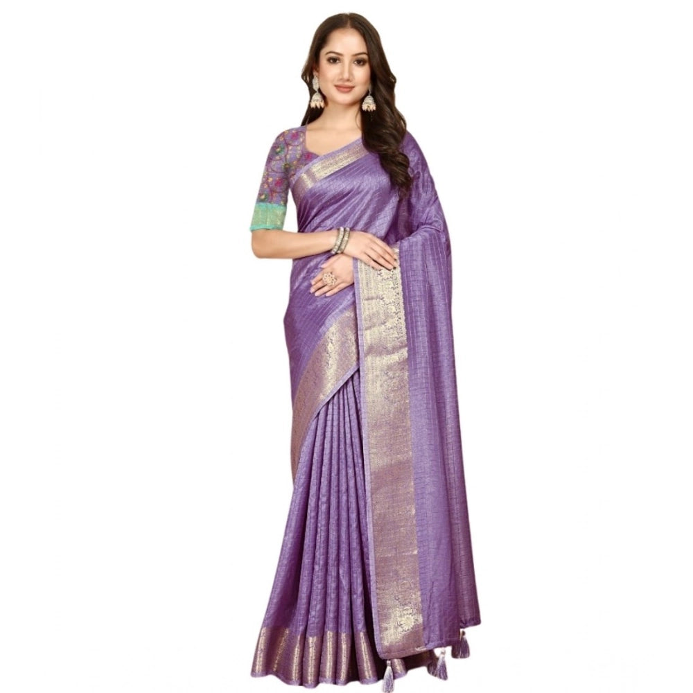 Checkered Saree With Unstitched Blouse 5.5Mtr (Purple)