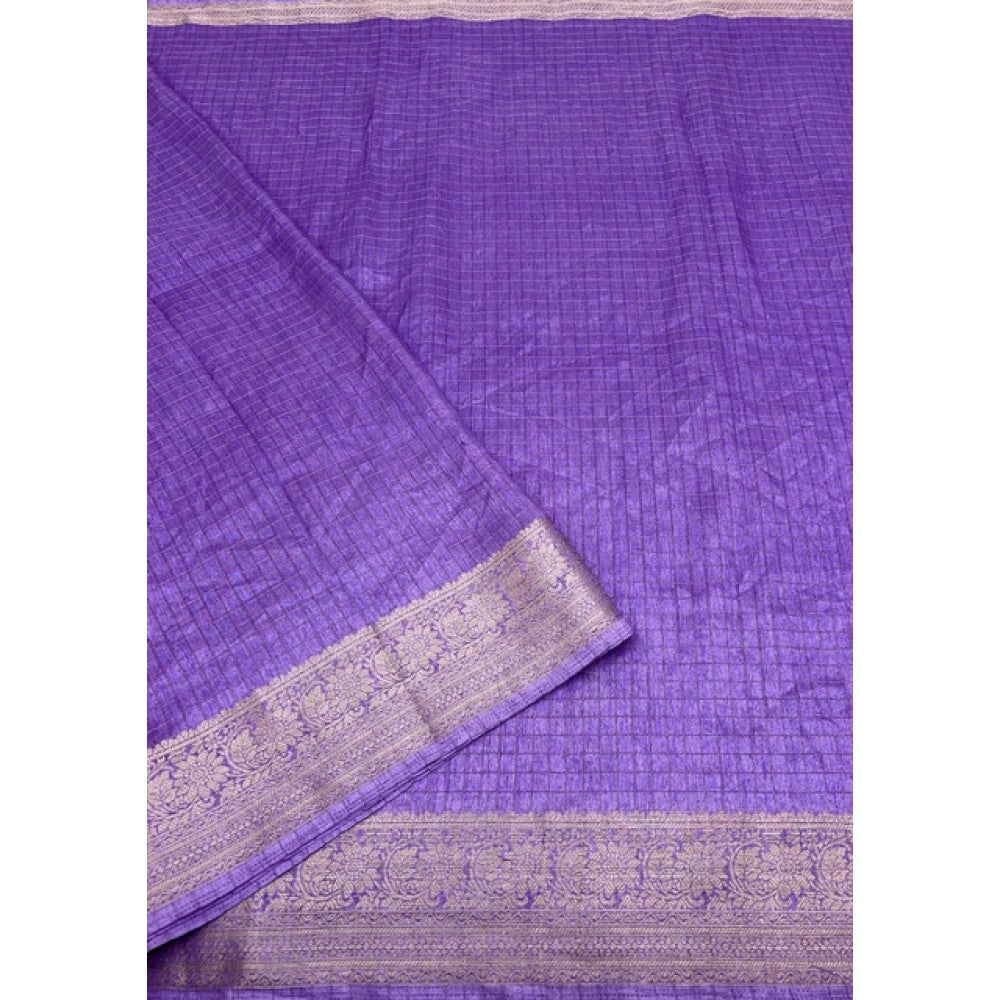 Checkered Saree With Unstitched Blouse 5.5Mtr (Purple)