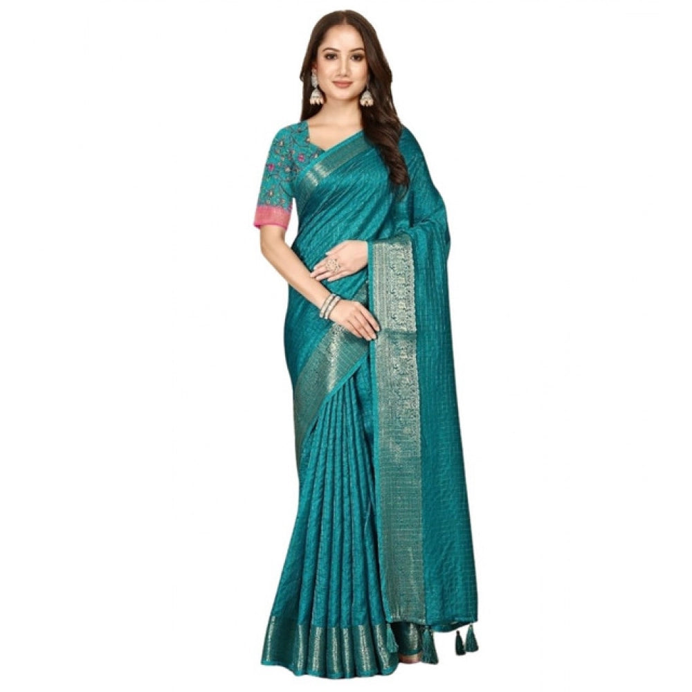 Checkered Saree With Unstitched Blouse 5.5Mtr (Rama)