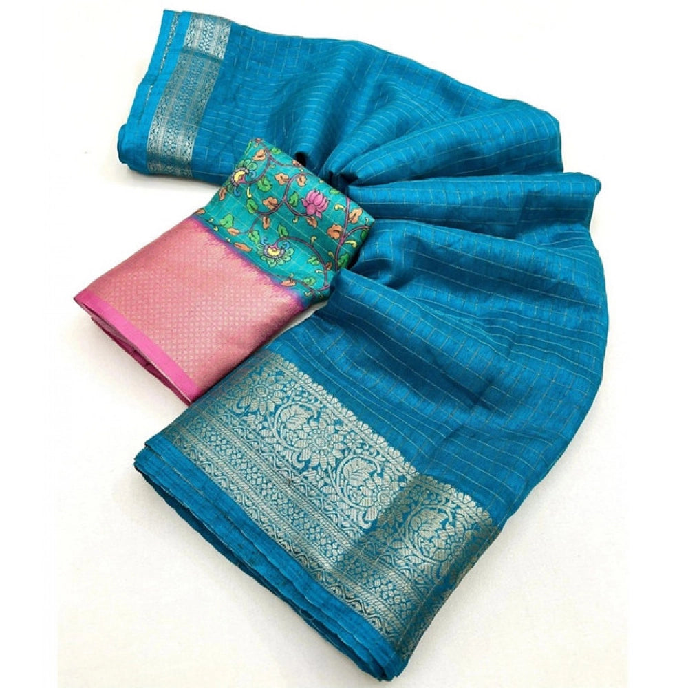 Checkered Saree With Unstitched Blouse 5.5Mtr (Rama)