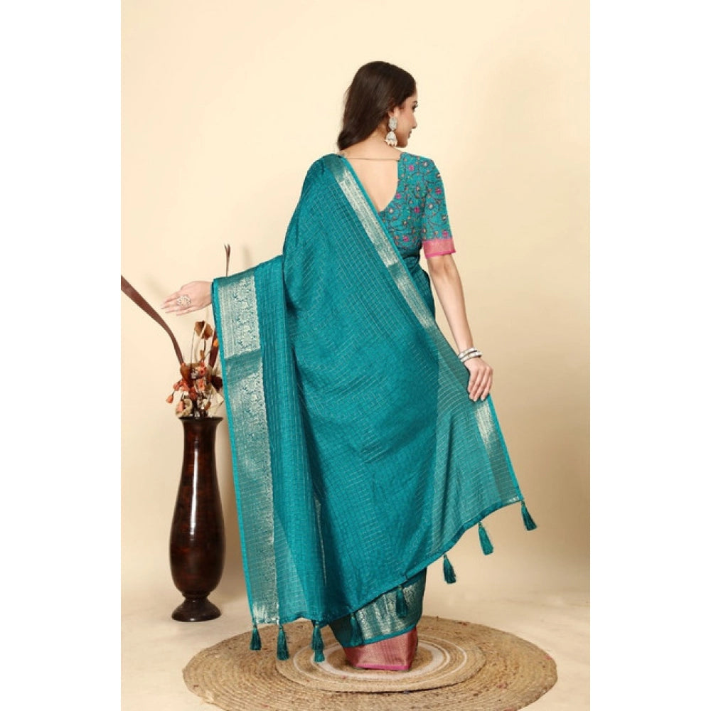 Checkered Saree With Unstitched Blouse 5.5Mtr (Rama)