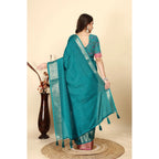 Checkered Saree With Unstitched Blouse 5.5Mtr (Rama)