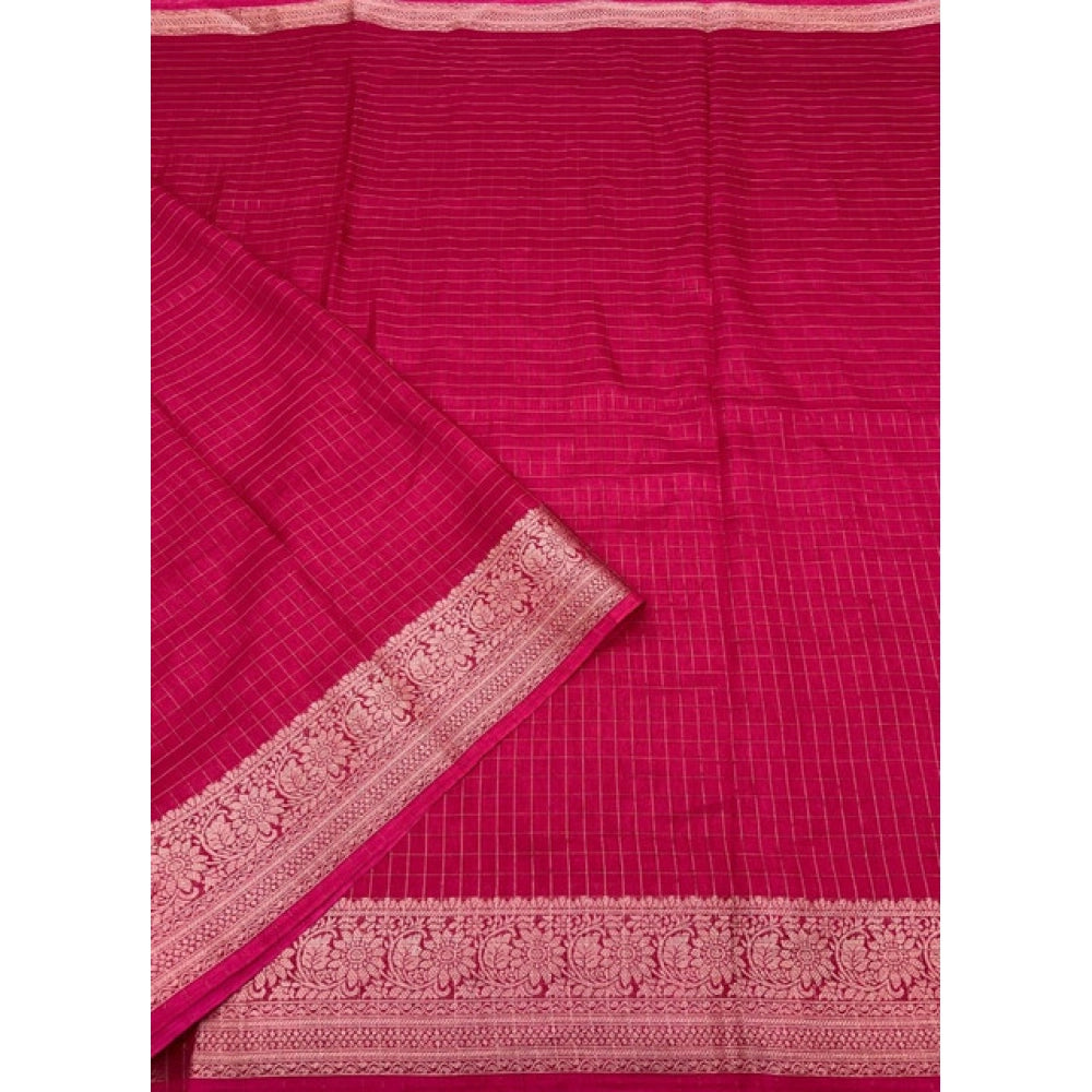 Checkered Saree With Unstitched Blouse 5.5Mtr (Red)