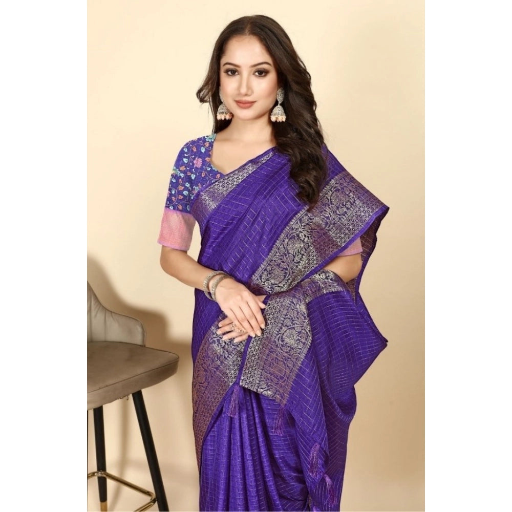 Checkered Saree With Unstitched Blouse 5.5Mtr (Royal Blue)