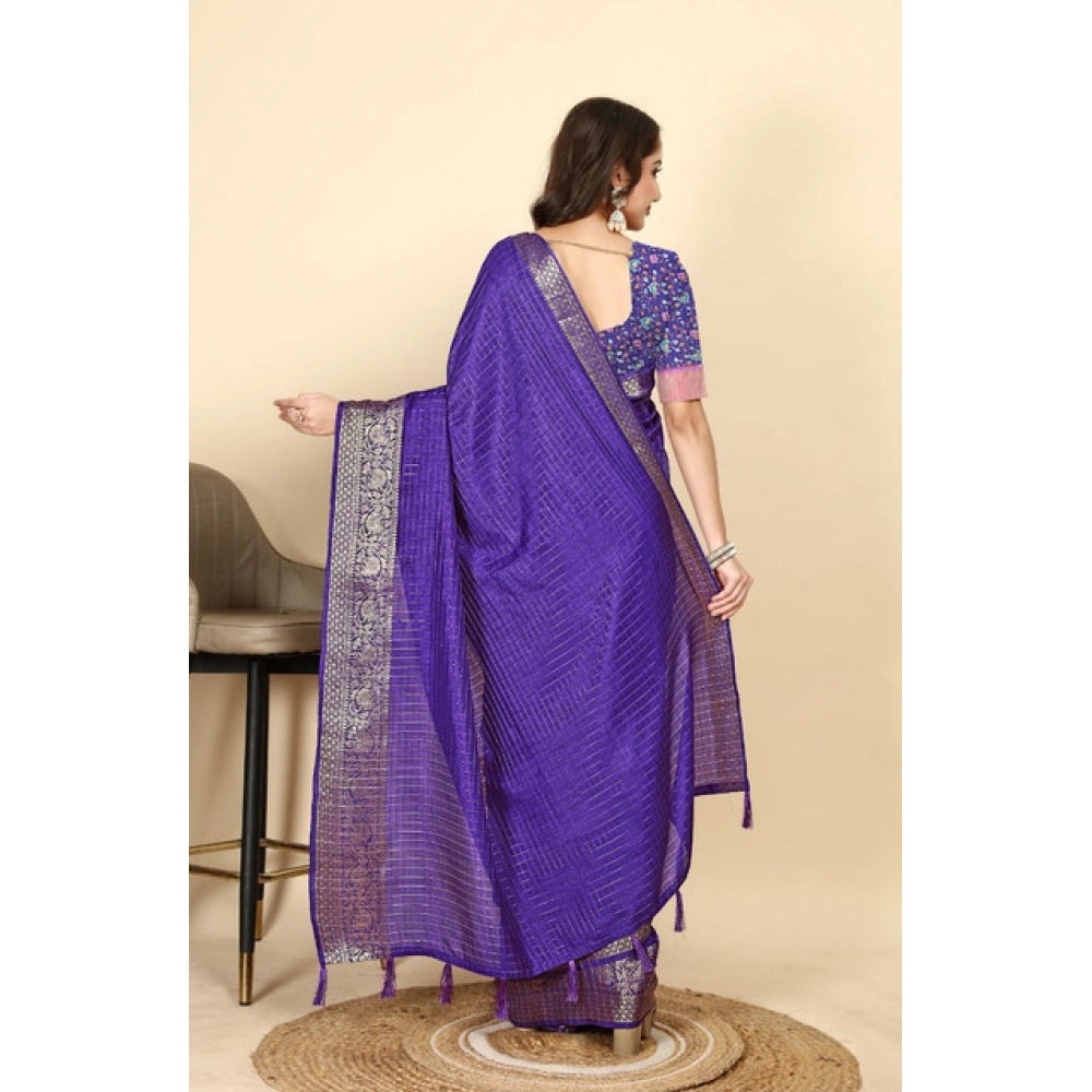 Checkered Saree With Unstitched Blouse 5.5Mtr (Royal Blue)