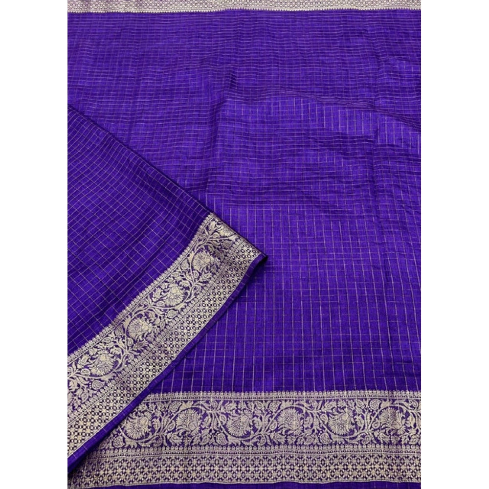Checkered Saree With Unstitched Blouse 5.5Mtr (Royal Blue)