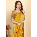 Checkered Saree With Unstitched Blouse 5.5Mtr (Yellow)