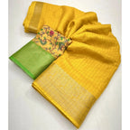 Checkered Saree With Unstitched Blouse 5.5Mtr (Yellow)