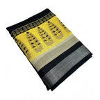 Cotton Linen Printed Saree With Unstitched Blouse 5.5Mtr (Black)