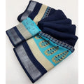 Cotton Linen Printed Saree With Unstitched Blouse 5.5Mtr (Blue)