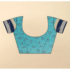Cotton Linen Printed Saree With Unstitched Blouse 5.5Mtr (Blue)