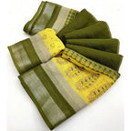Cotton Linen Printed Saree With Unstitched Blouse 5.5Mtr (Green)