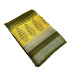 Cotton Linen Printed Saree With Unstitched Blouse 5.5Mtr (Green)
