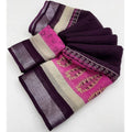 Cotton Linen Printed Saree With Unstitched Blouse 5.5Mtr (Wine)