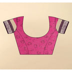 Cotton Linen Printed Saree With Unstitched Blouse 5.5Mtr (Wine)