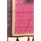 Cotton Linen Printed Saree With Unstitched Blouse 5.5Mtr (Wine)