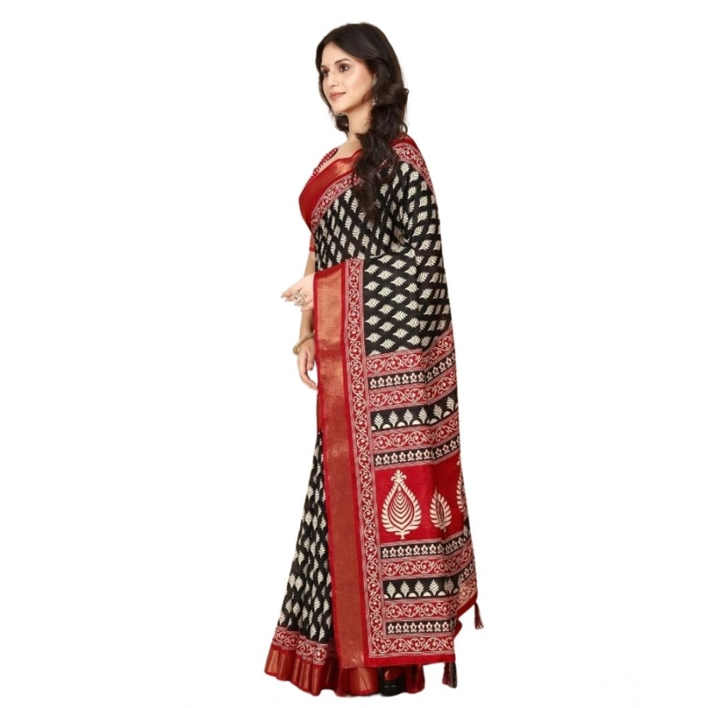Printed Saree With Unstitched Blouse 5.5Mtr (Black)