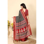 Printed Saree With Unstitched Blouse 5.5Mtr (Black)