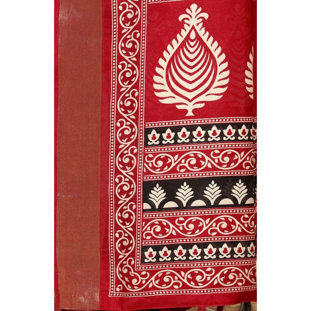 Printed Saree With Unstitched Blouse 5.5Mtr (Black)