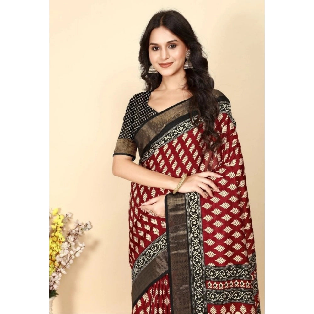 Printed Saree With Unstitched Blouse 5.5Mtr (Red)