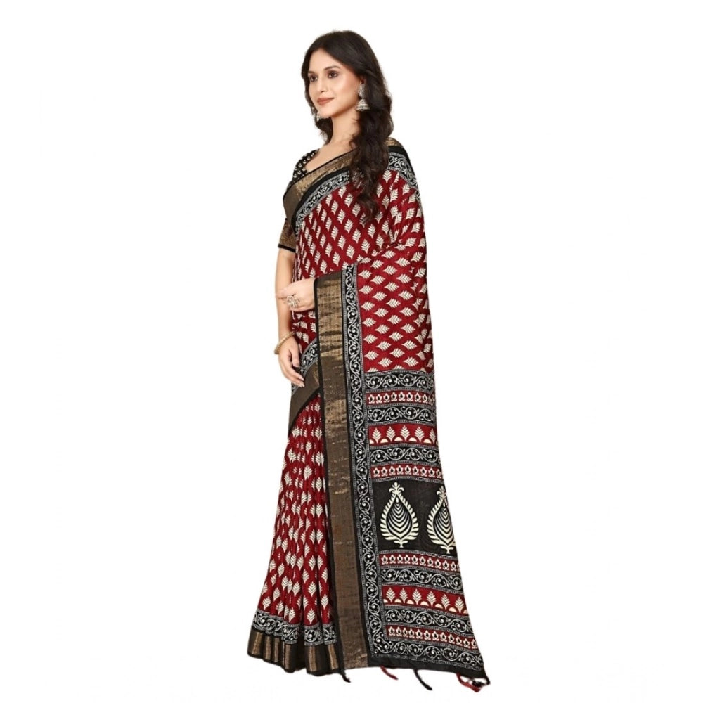 Printed Saree With Unstitched Blouse 5.5Mtr (Red)