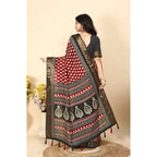 Printed Saree With Unstitched Blouse 5.5Mtr (Red)