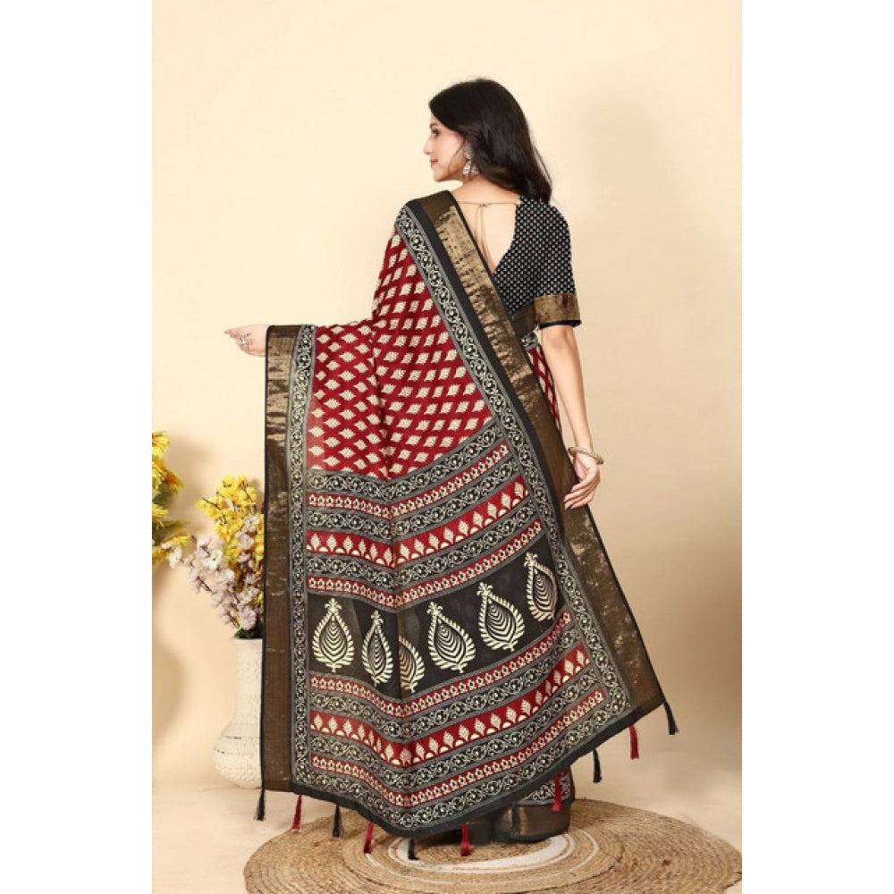 Printed Saree With Unstitched Blouse 5.5Mtr (Red)