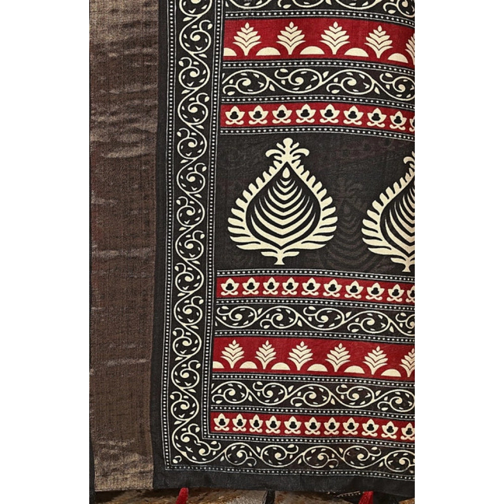 Printed Saree With Unstitched Blouse 5.5Mtr (Red)