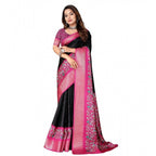 Printed Saree With Unstitched Blouse 5.5Mtr (Black-Pink)