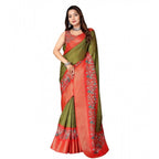 Printed Saree With Unstitched Blouse 5.5Mtr (Green-Red)