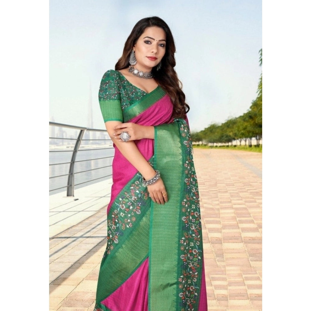 Printed Saree With Unstitched Blouse 5.5Mtr (Multicolor)