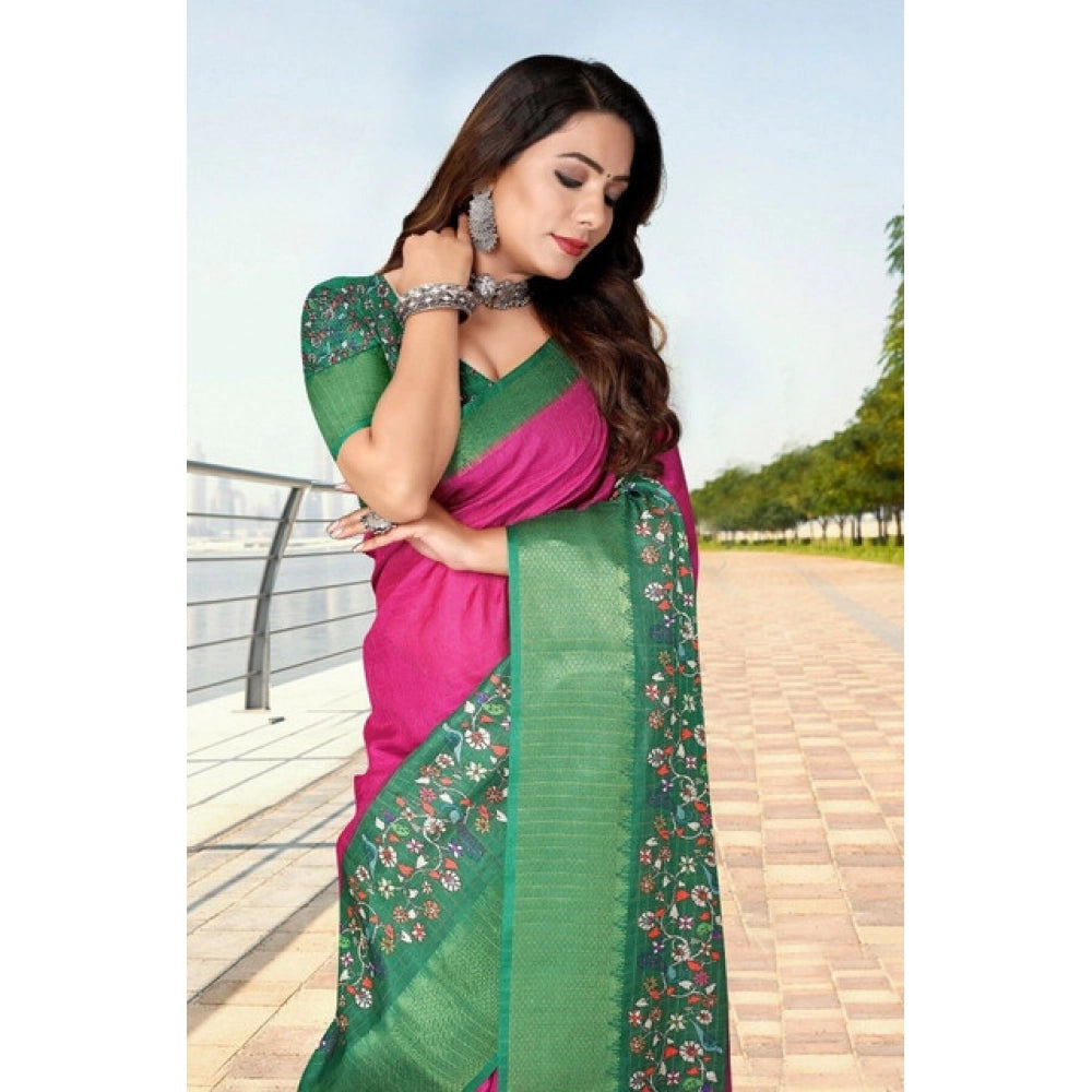 Printed Saree With Unstitched Blouse 5.5Mtr (Multicolor)