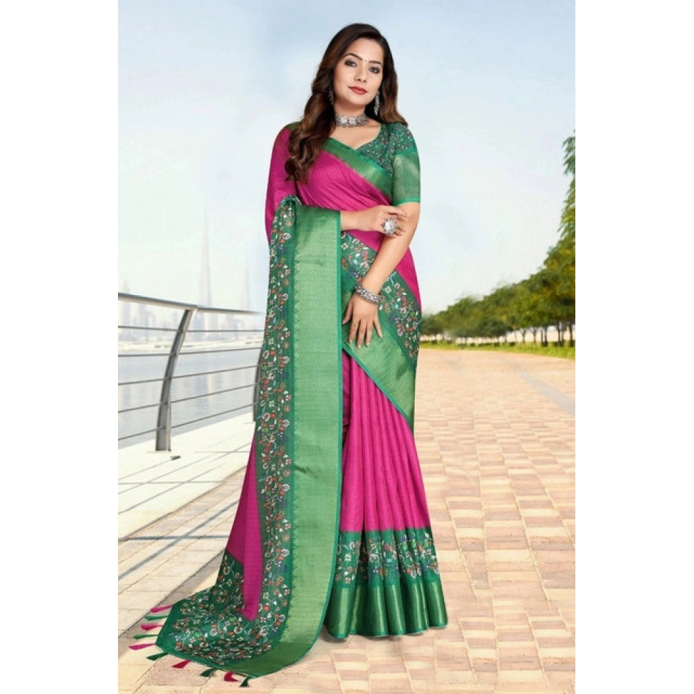 Printed Saree With Unstitched Blouse 5.5Mtr (Multicolor)