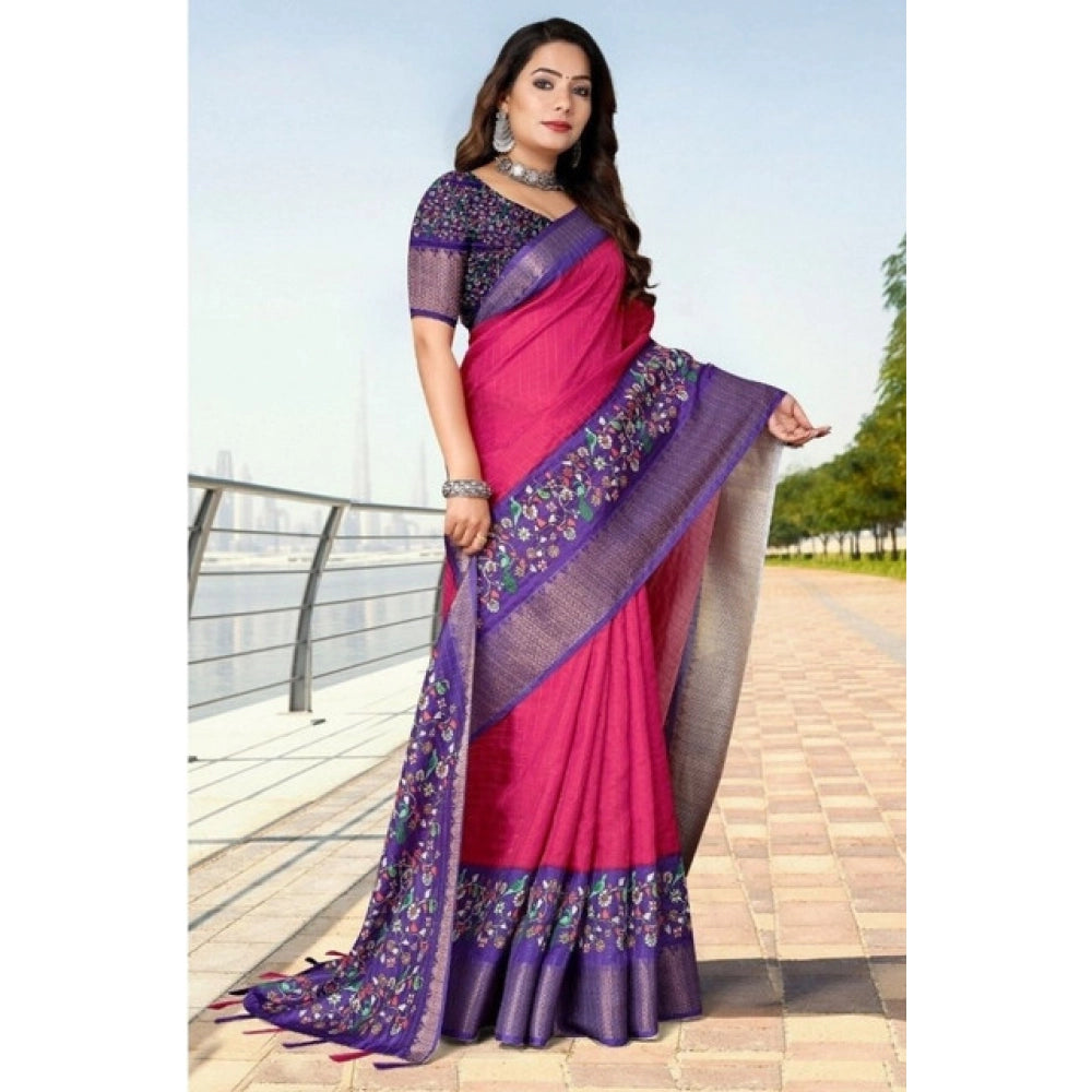 Printed Saree With Unstitched Blouse 5.5Mtr (Multicolor)